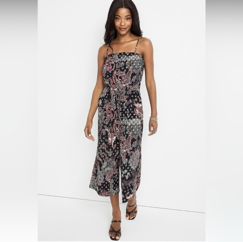 Maurices Mixed Paisley Print Cropped Jumpsuit Size L